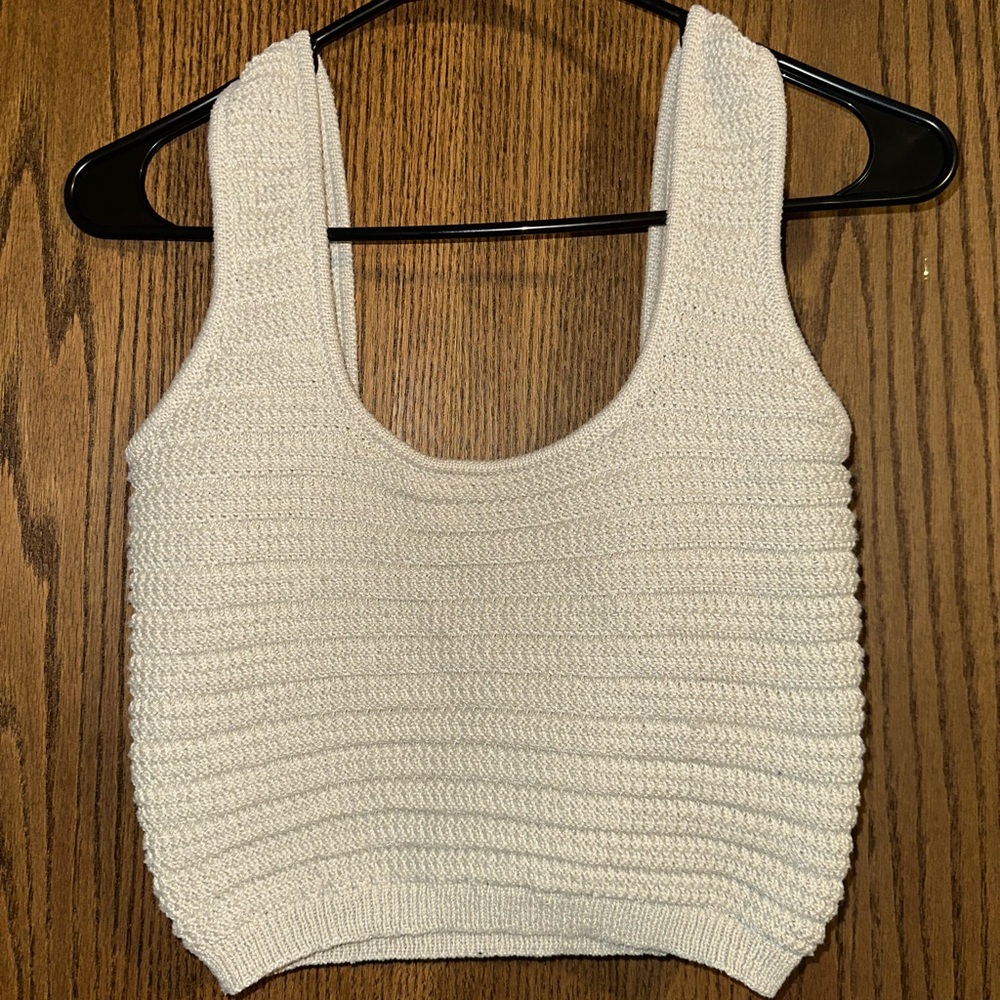 Cream Ribbed Cropped Tank Top
